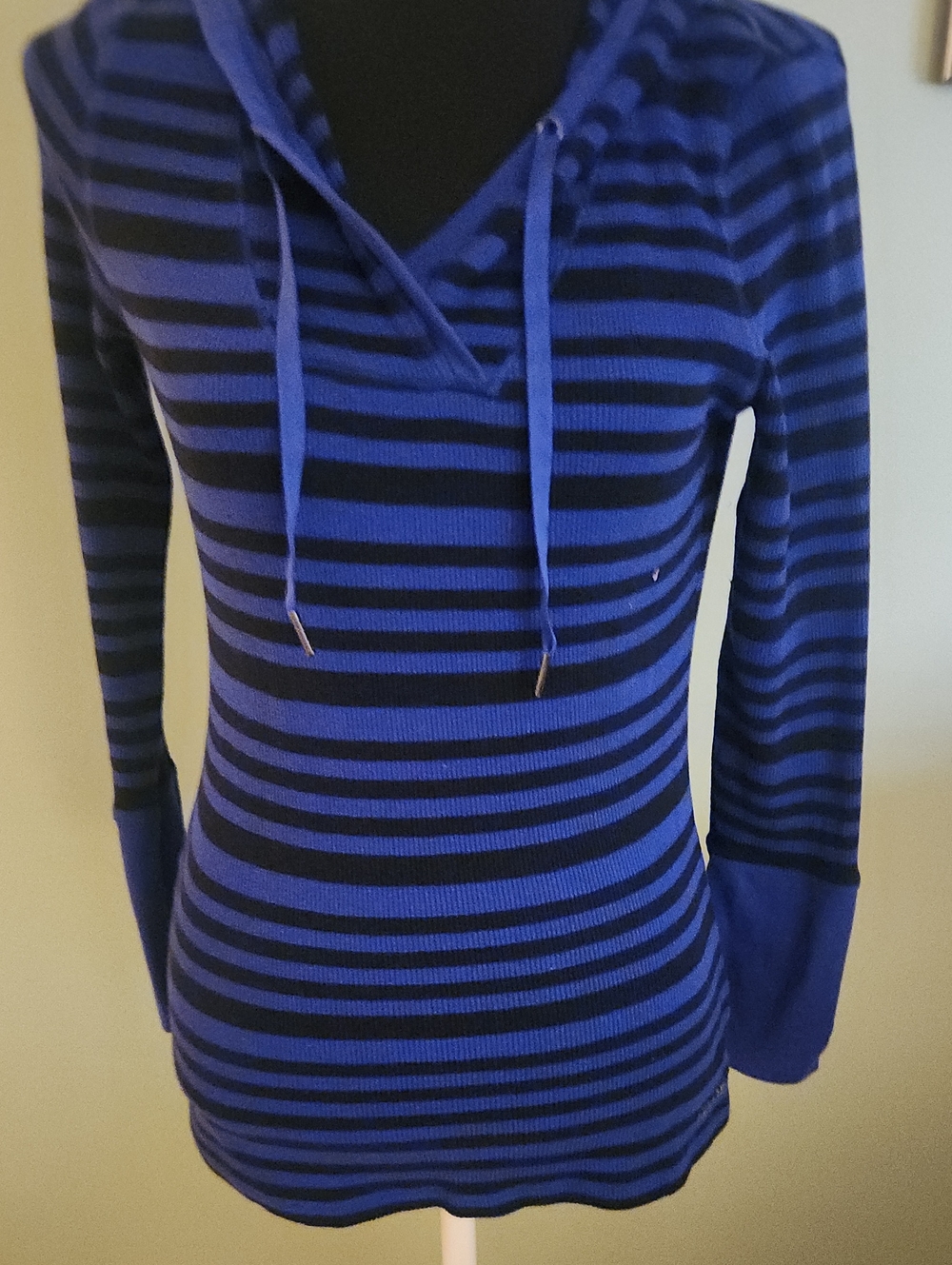 Calvin Klein Royal Blue Striped Hooded Knit Top